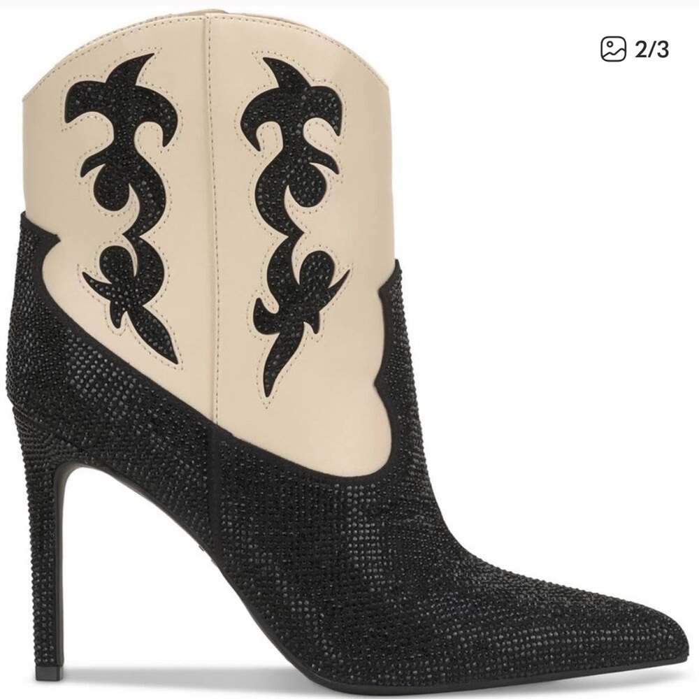 INC International Concepts Black and Cream Heeled Boots - New in Box